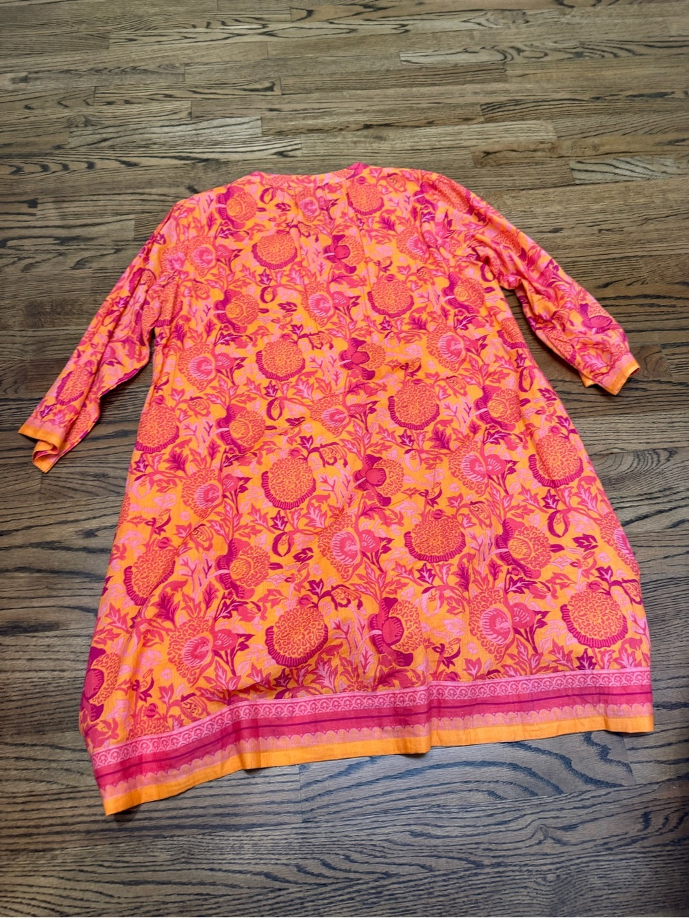 La Plage Bright Orange & Hot Pink Floral Tunic Dress Summer - Picture 5 of 6